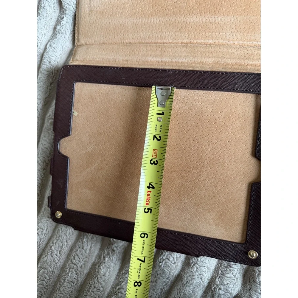 Tory Burch Leopard Print iPad Case Saffiano Leather Tech Accessory Tan Brown